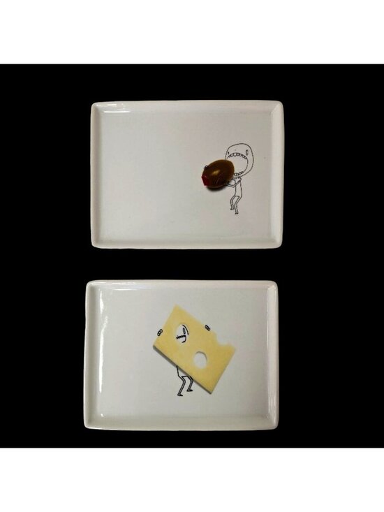 Crate & Barrel Other - Crate Barrel Sushi Plates CB2 2009 Olive 2011 Swiss Cheese Ceramic 6.5 x 5 Inch